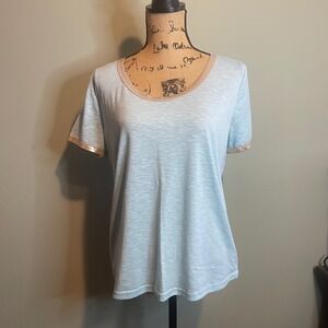 SHEIN Womens Casual Minimalist Summer Pastel Metallic Trim T-Shirt Blue Medium‎